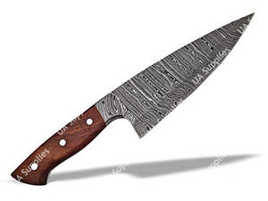 มีดเชฟเหล็กดามัสกัสลายบิดเกลียวเฉพาะตัว ขนาด 8 นิ้ว ใช้งานได้ทุกวัน สำหรับมืออาชีพ คมพิเศษ ใช้ได้ทั้งมือซ้ายและขวา ด้ามไม้พะยูง - Product Image 2