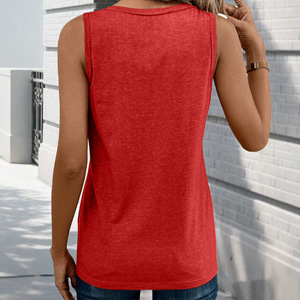Novedad de Verano 2026: Blusas sin Mangas para Mujer, Cortas, Sexys, con Cuello en V Profundo, Holgadas, de Color Liso, Casuales, con Botones, de Poliéster - Product Image 4