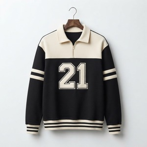 Women's Color Blocked <b>Fleece</b> <b>Jacket</b> Number 21 Print Stand Collar Full Sleeve Preppy Style Autumn Wear - Product Image 1