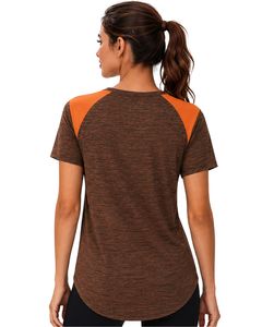 Customized Women Brown And Orange Quick Dry Sports T Shirt Breathable Lightweight Gym Running Athletic Activewear Tee <b>Top</b> - Product Image 2