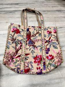 Sac fourre-tout matelassé en coton imprimé, fait main en Inde, lavable, avec fermeture éclair, sac à bandoulière pour femme, été automne, vente en gros - Product Image 3