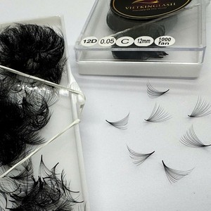 Pestañas postizas individuales hechas a mano VIETKINGLASH 12D 0.05 C Curl 12mm de visón sintético, fáciles de abanicar, pestañas de volumen de pelo sintético - Product Image 1