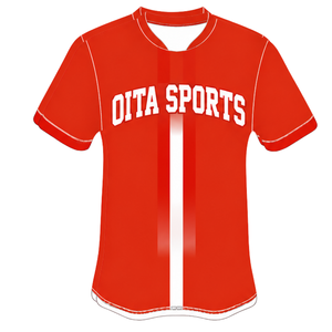Camiseta Deportiva de Manga Corta Roja Brillante con Cuello Redondo y Rayas Verticales, Transpirable, para Entrenamiento Atlético, Rendimiento Deportivo, Equipo de Béisbol - Product Image 1