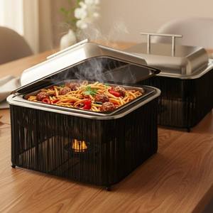 Modern Rectangle Chafing Dish Lid Eco-Friendly <b>Black</b> Mesh Stand Stainless Steel Buffet Food Warmer Middle East Restaurant Hotel - Product Image 5