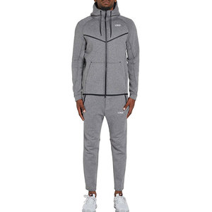Men's Gray Hooded Fleece Tracksuit Full Sleeve Solid Color Breathable Polyester Lightweight Casual Sporty Autumn Wear Loose Fit - Product Image 1