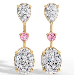 ต่างหูทรงหยดน้ำแบบดับเบิ้ลชาร์ม ประดับด้วยพลอยรูปทรงกลมและวงรีสีชมพูแพร์ ทอง 18K เครื่องประดับหรูหรา - Product Image 1