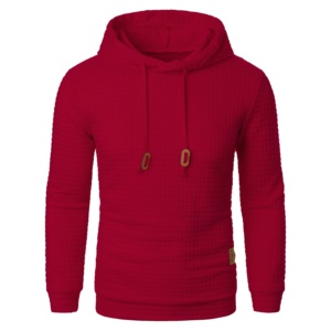Sweat-shirt en polaire à capuche rouge pour homme, coupe ample, manches longues, couleur unie, tricoté en polyester, vêtement décontracté d'hiver 2027 - Product Image 1
