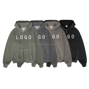 Sudaderas con cremallera completa Fleece Custom Logo Vintage Heavy Weight Hoodie French Terry Zip up Hoodies - Product Image 3