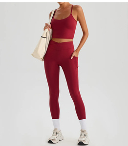 FITCRAFT SPORTING Conjunto de yoga de nailon sin costuras de cintura alta azul claro para mujer, top sin mangas y leggings ajustados de longitud completa - Product Image 3