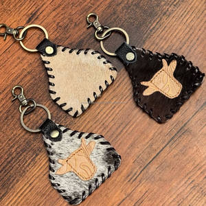 Nouveaux cadeaux promotionnels porte-clés en cuir de vachette cousu porte-clés en métal porte-clés en cuir véritable forme Unique porte-clés en cuir - Product Image 5