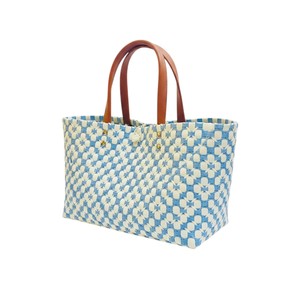 Wholesale Blue And White Floral Pattern Handmade <b>Bag</b> And Handbag With Brown Leather Handles For Summer <b>Beach</b> - Product Image 1