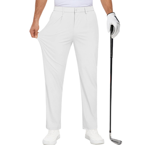 Men <b>White</b> Golf Pants Solid Color Breathable Button Fly Casual Woven <b>Trousers</b> for Outdoor Sports - Product Image 1