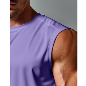 Camiseta sin Mangas para Hombre, Color Morado, Cuello Redondo, Tejido de Poliéster, Secado Rápido, Informal, para Gimnasio y Entrenamiento - Product Image 4