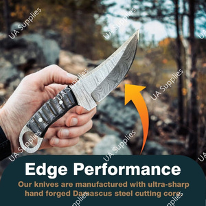 Cuchillo de acero de Damasco de espiga completa con punta de clip biselada, de alta calidad, extra afilado, con orificio para el dedo, DIY, OEM, para desollar, para camping, con agarre firme, Pakka - Product Image 3