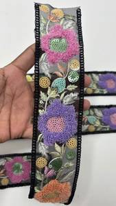 Adornos de Encaje Floral con Lentejuelas Bordadas para Vestidos de Saree, Ropa de Novia, Accesorios de Moda, 100% Poliéster - Product Image 3