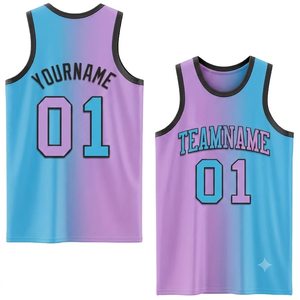 Custom Sublimation Basketball Jersey Gradient Blue <b>Purple</b> Breathable <b>Mesh</b> Tank <b>Top</b> Personalized Team Name Number Uniforms OEM - Product Image 1