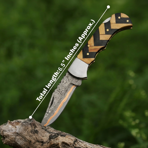 มีดพับทำมือ Arwin Enterprises รุ่น AJ-9888 ใบมีดเหล็กดามัสกัสทองแดง ปลายหยดน้ำ ด้ามไม้ ขนาด 6.5 นิ้ว - Product Image 6
