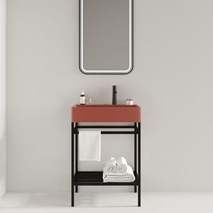 24 \ "Set di vanità da bagno rosso lucido Freestanding Console lavello rettangolare in ceramica rubinetto aperto gambe in metallo - Product Image 1