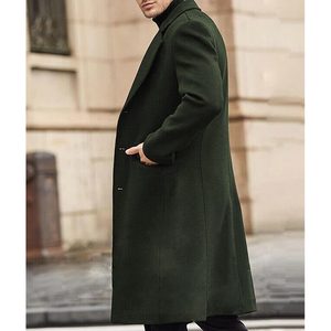 Abrigo Largo de Lana para Hombre, Solapa con Muescas, Frente Abierto, Bolsillos con Parche, Abrigo Cálido de Invierno, Verde - Product Image 3