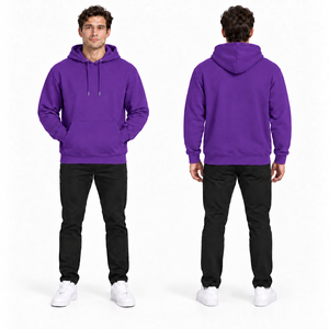 Custom Men's Navy Blue Hooded Sweatshirt Regular Fit Cotton Fleece Casual Pocket Design Winter Eco-Friendly Breathable - Product Image 3