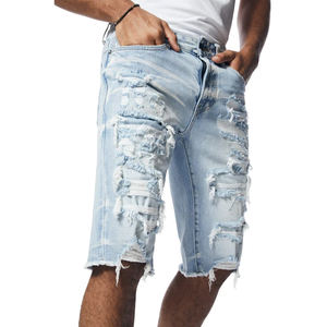 Shorts en jean pour hommes à taille élastique, style streetwear, impression par sublimation personnalisée de haute qualité, shorts de fitness - Product Image 5