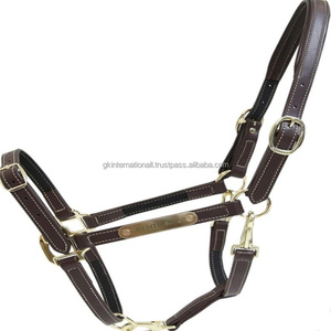 Customized Brass Name Plate Logo Equestrian Headstall Comfortable Horse Genuine Leather <b>Halter</b> and Head Collar for Horse Racing - Product Image 2