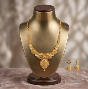 Divyoro Classic <b>Copper</b> Gold Plated Adjustable Length Necklace Earring Set Women's Statement Oval Flower Design Snake <b>Chain</b> - Product Image 2