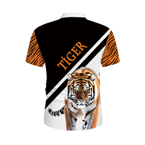 Polo d'été pour homme à imprimé tigre par sublimation |   T-shirt tendance à col zippé avec graphisme 3D |   Haut décontracté pour homme avec motif animalier vibrant - Product Image 3