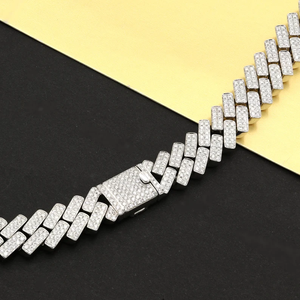 Silver Plated Zinc Alloy <b>Statement</b> <b>Necklace</b> With Cubic Zirconia Baguette Links Geometric Hiphop Party Jewelry Unisex - Product Image 2