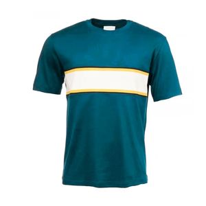 Camiseta de algodón de manga corta con cuello redondo azul marino para hombre, con detalle clásico de franja en el pecho, para uso diario informal de verano. - Product Image 5