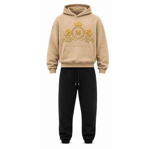 Survêtement à capuche beige pour homme Mudassar Ali, 100% coton, imprimé foil, logo avant et arrière, vêtements décontractés pour l'automne - Product Image 2