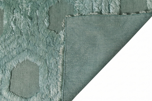 Tapis texturé sur mesure vert sauge à bords asymétriques avec motif hexagonal en nid d'abeille pour hôtel, villa, salon - Product Image 5