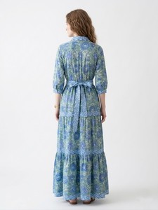 Handmade <b>Block</b> <b>Printed</b> Long Sleeve Shirt Dress - 100% Cotton Resort Wear, party wear dress for women. - Product Image 3