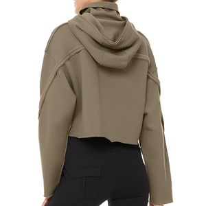 Sudadera con capucha corta para mujer, ajustada con cordón, manga larga, talla grande, transpirable, suave, cálida, con bordado - Product Image 6