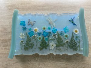 Plateau en résine florale pressée fait main, plateaux de service en résine époxy pour la maison, l'hôtellerie, la restauration en gros avec fleurs - Product Image 5