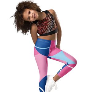 Jack and Jill Youth Girls Pink Blue <b>Printed</b> Capri <b>Leggings</b> High Waist Stretch Athletic Yoga Pants Casual Sports Activewear - Product Image 3