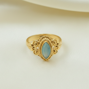 Blue Chalcedony 925 Sterling Silver Rose Yellow Gold <b>Ring</b> Handmade Vintage <b>Boho</b> Statement Marquise Gemstone Jewelry Women Gift - Product Image 6