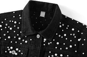 Chaqueta Vaquera de Mujer con Adornos de Perlas, Chaqueta de Mezclilla de Lujo de Manga Larga, Estilo Casual, Personalizable OEM ODM, Venta al Por Mayor - Product Image 3