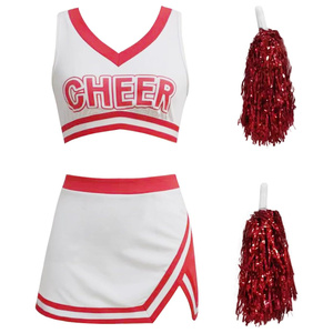 ชุดเชียร์ลีดเดอร์ฟุตบอลแขนกุดสำหรับเด็กผู้หญิงชุดปาร์ตี้วันฮาโลวีนชุดพิมพ์ลายเชียร์ลีดเดอร์ด้วยพลอยเทียม - Product Image 1