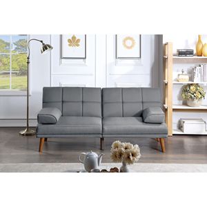 Divano Letto Regolabile Trapuntato in Polifibra Blu Grigio con Gambe in Legno Massello, Divano Comfort per Soggiorno - Product Image 1