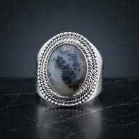 Bague en argent sterling 925 avec agate dendritique naturelle, faite à la main, style vintage bohème, bijou fantaisie avec pierre précieuse, unisexe, pour tous les jours