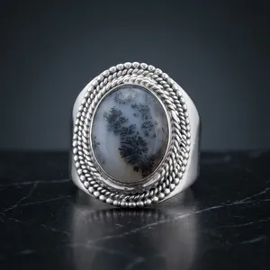 Bague en argent sterling 925 avec agate dendritique naturelle, faite à la main, style vintage bohème, bijou fantaisie avec pierre précieuse, unisexe, pour tous les jours - Product Image 5