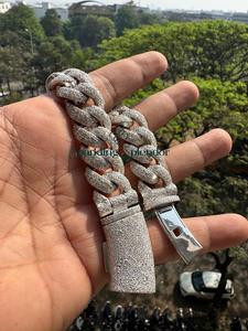 Bracelet chaîne cubaine classique géométrique en argent 925 avec moissanite VVS taille brillant de 18 mm pour hommes et femmes, passe le test du diamant - Product Image 3