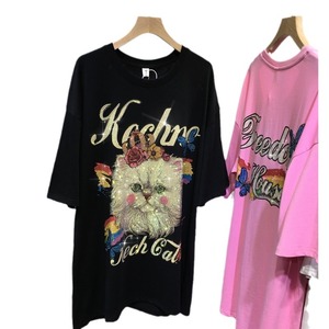 Cute Embroidered Cat T-Shirt Women's Loose Short Sleeve Crew Neck Cotton <b>Knitted</b> <b>Animal</b> <b>Pattern</b> Streetwear Top - Product Image 3