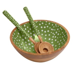 Tazón para Servir Ensaladas de Madera de Acacia Ecológica con Acabado Esmaltado, Diseño Moderno, para Fiestas, Directo del Fabricante en India - Product Image 1