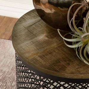 Tavolino da Caffè con Base a Tamburo Naturale e Nera - Product Image 5