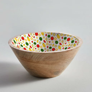 Juego de 4 tazones de madera hechos a mano con estampado de vegetales en esmalte, platos para servir ensalada, vajilla rústica para cocina de estilo farmhouse. - Product Image 3