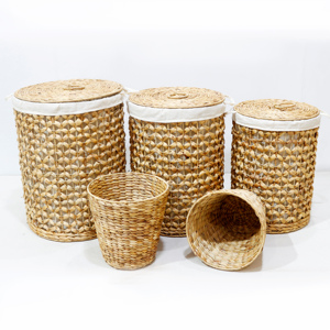 Paniers à linge en rotin avec couvercle, lot de 5, bacs de rangement rustiques, usage domestique, tissage naturel - Product Image 5