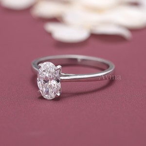 IGI Certified Oval Cut Diamond Solitaire Engagement <b>Ring</b> in Solid 925 Sterling <b>Silver</b> - Product Image 2