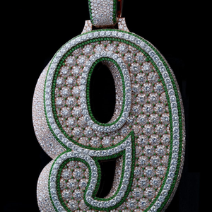 จี้เงินแท้ 925 ประดับเพชรโมอิสซาไนต์เต็มตัว หมายเลข 9 เครื่องประดับฮิปฮอป จี้ชื่อโมอิสซาไนต์สั่งทำสำหรับผู้ชาย - Product Image 3